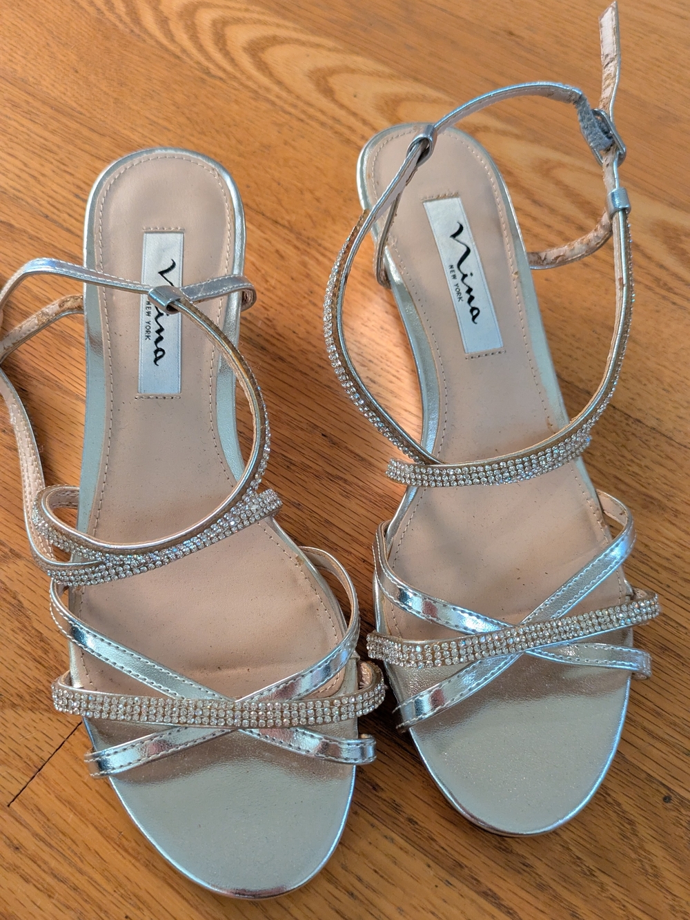 Nina New York Size 7.5 Silver Rhinestone Strappy Heels